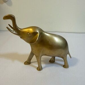 Gold Brass Elephant Accent Sculpture - Decorative Home Art